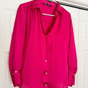 Zara Bright Fuchsia Silk Button-Down Shirt